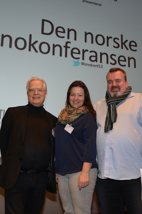 Rolv Gjestland (tv), Monique Sjøberg og Jørgen Stensland fra Film & Kino var ansvarlige for Den norske kinokonferansen 2013. Foto Sigurd Moe Hetland.