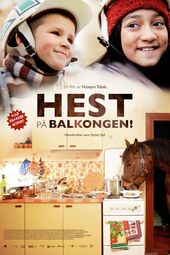 Hest på balkongen - norsk plakat